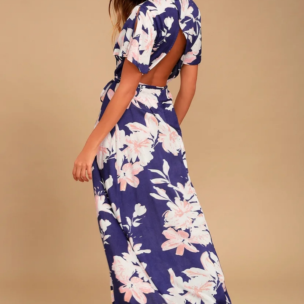 Lulu's Azalea Regalia Navy Blue Floral Wrap Maxi